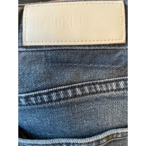 RE/DONE ORIGINALS High Rise Ankle Crop Blue Jean Size 24 Raw Fray Hem Button Fly - Picture 9 of 12